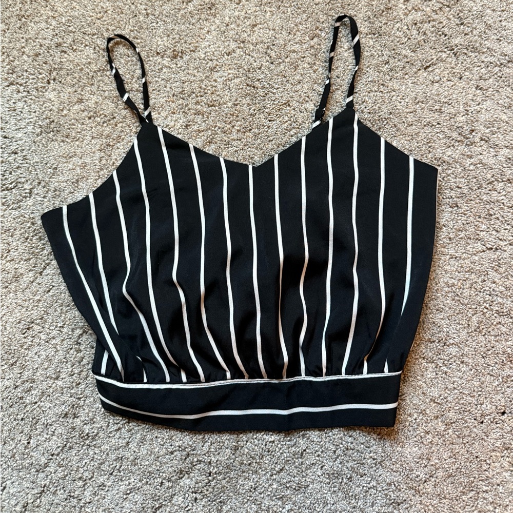 Black and White Striped Camo Crop Top